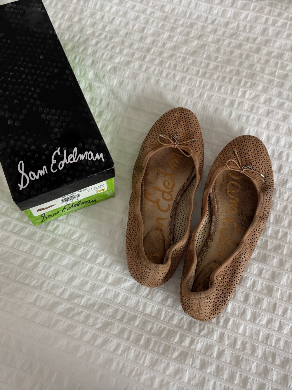 Sam Edelman Tan Perforated Leather Ballet Flats